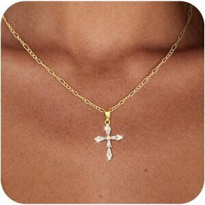 Women's 4-gold 14k Gold Plated Cross Choker Minimalist Simple Dainty Necklaces